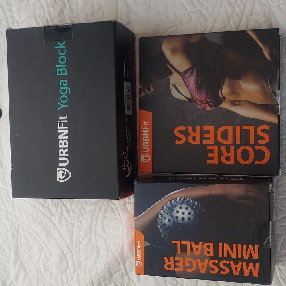 🆕 URBNFit 3 Pieces Yoga Block, 2 Core Sliders, 9" Massager Mini Ball ALL NEW